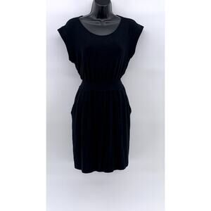 THEORY Women's Black Solid Crewneck Cap Short Sleeve Pocket Mini Dress SZ S